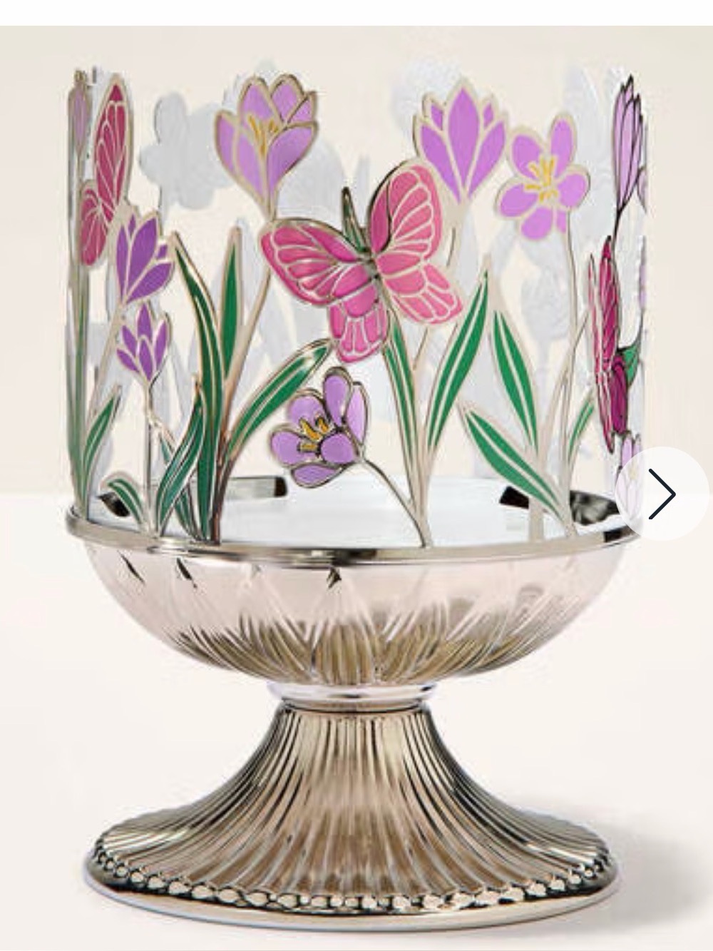 Bath & Body Works Pink and Purple Floral Metal Votive Holder